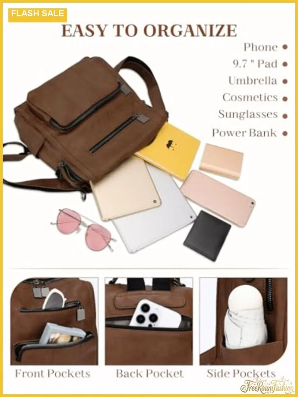 Women's vegan leather 3-way carry convertible fashion backpack handbag